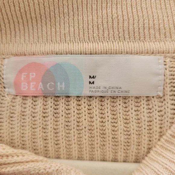 Free People FP Beach Picnic Sweater Romper Womens M Beige Linen Cotton Oversized - Picture 8 of 9
